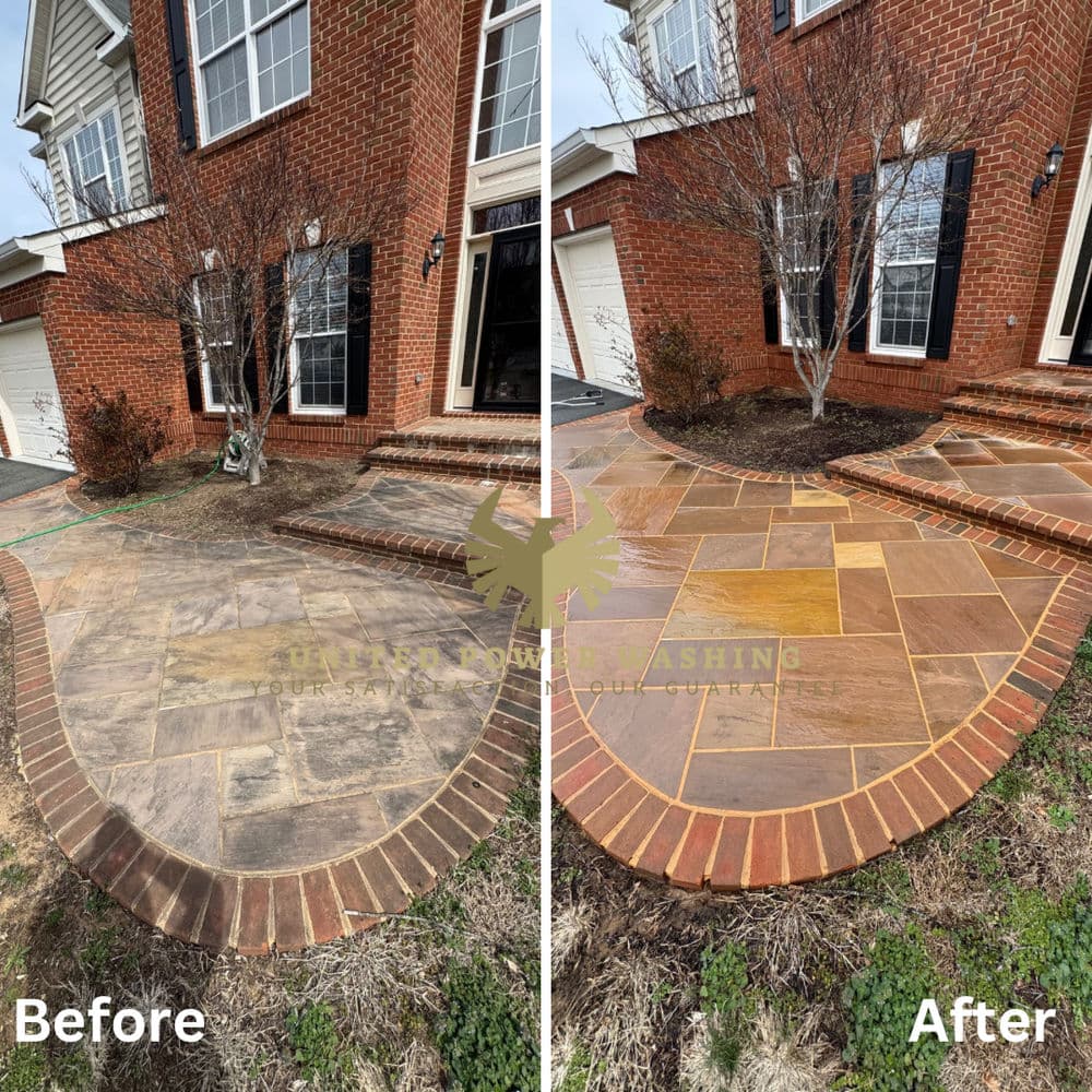 Before and after comparison of driveway cleaning and sealing showing improved finish and texture.